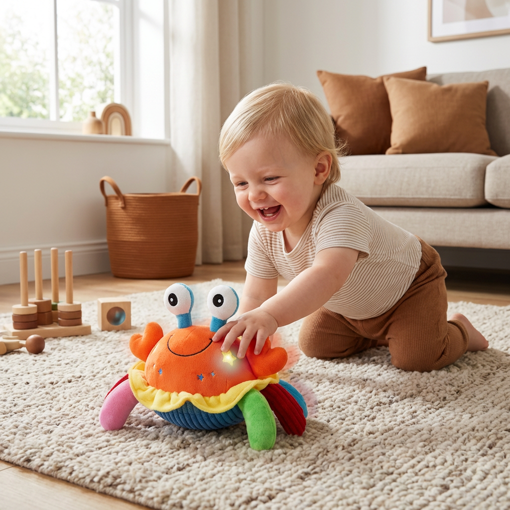 Moving Musical Crab with Voice Responses and Crawling Motion for Babies