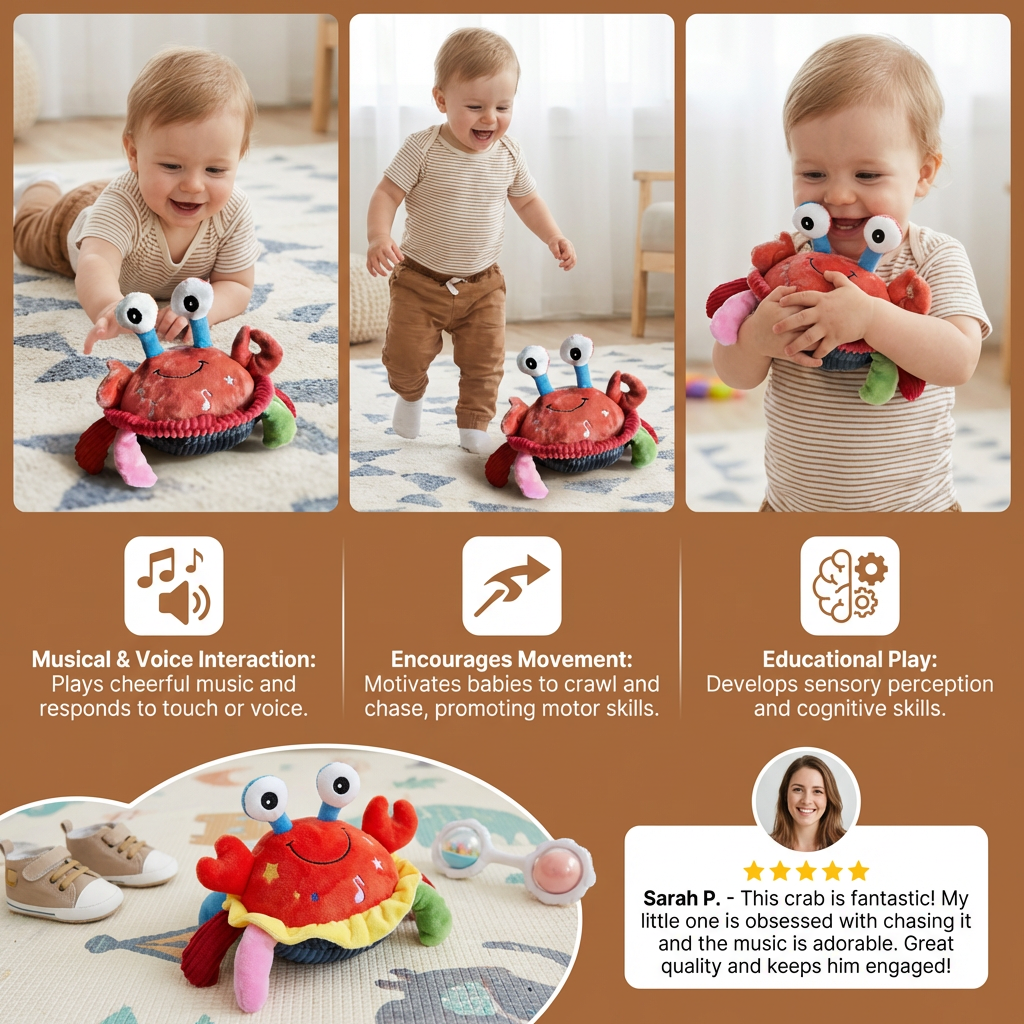 Moving Musical Crab with Voice Responses and Crawling Motion for Babies