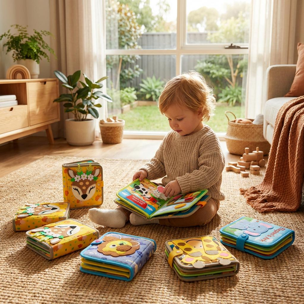 Interactive Textured Storybook in Eight Animal Themes with Colorful Pages for Quiet Play at Home and on Trips