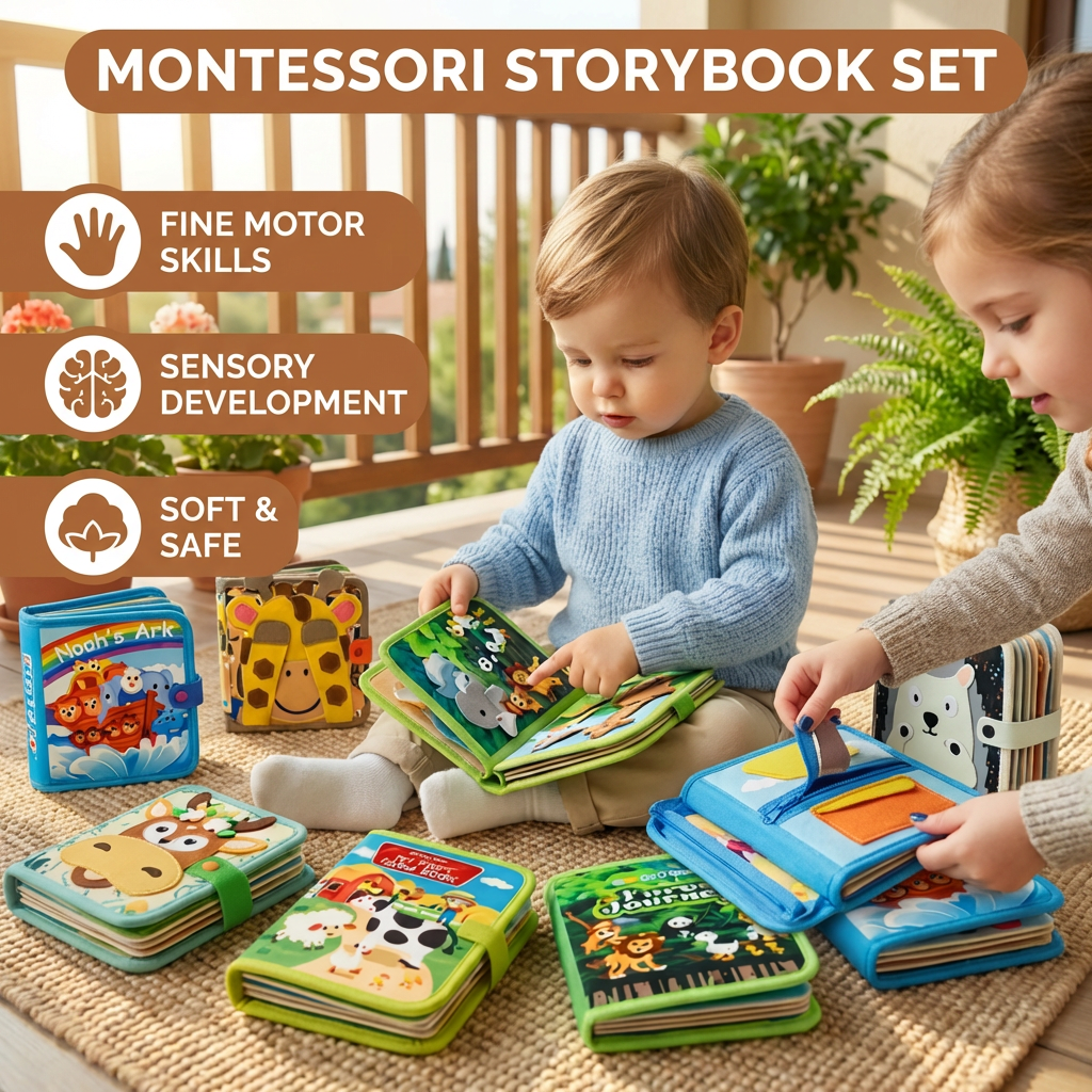 Interactive Textured Storybook in Eight Animal Themes with Colorful Pages for Quiet Play at Home and on Trips