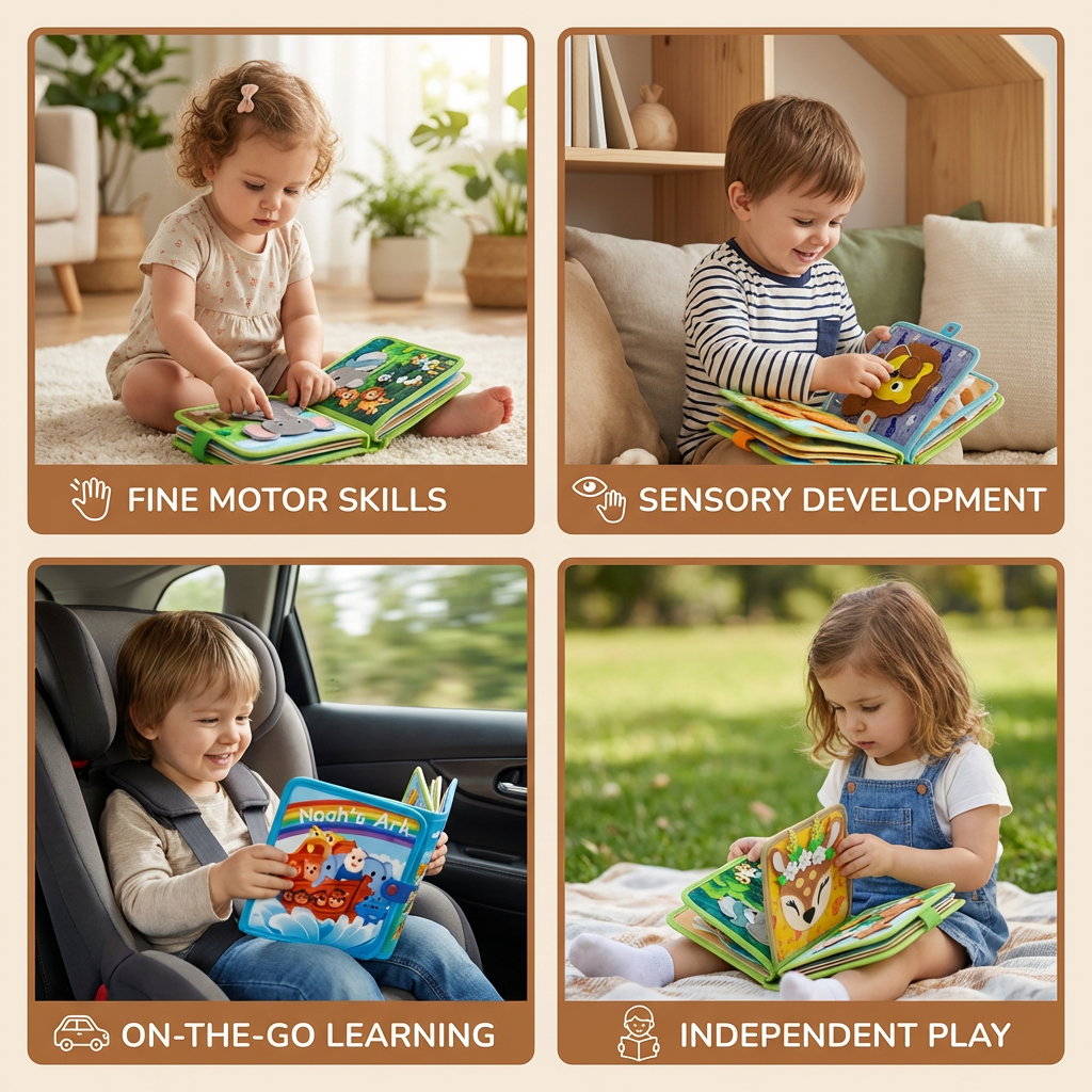 Interactive Textured Storybook in Eight Animal Themes with Colorful Pages for Quiet Play at Home and on Trips