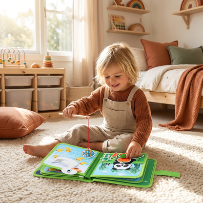 Interactive Textured Storybook in Eight Animal Themes with Colorful Pages for Quiet Play at Home and on Trips
