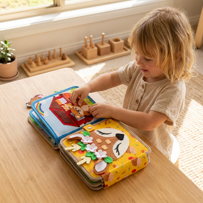 Interactive Textured Storybook in Eight Animal Themes with Colorful Pages for Quiet Play at Home and on Trips