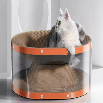 Cat Scratching Board with Raised Nest and Corrugated Surface for Indoor Play