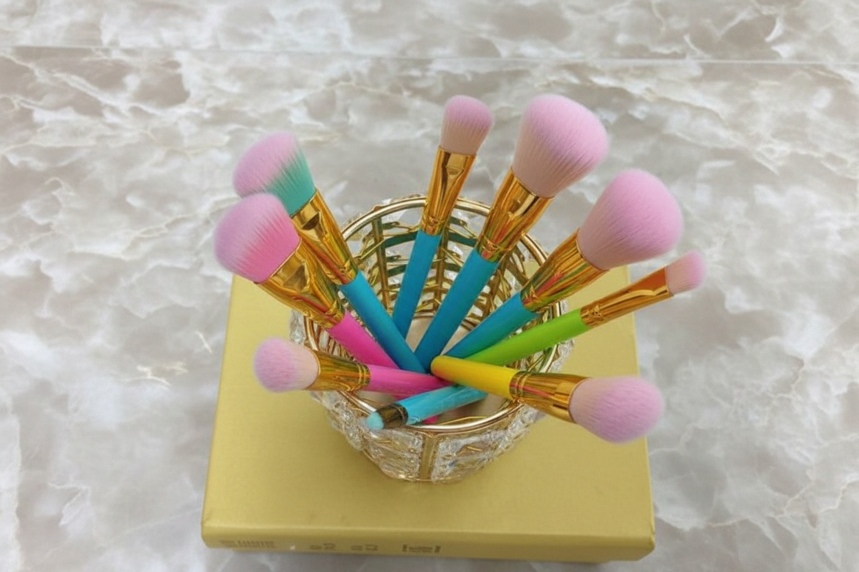 Makeup Brush Holder with Crystal Bead Design and Stainless Steel Frame, Gold or Silver