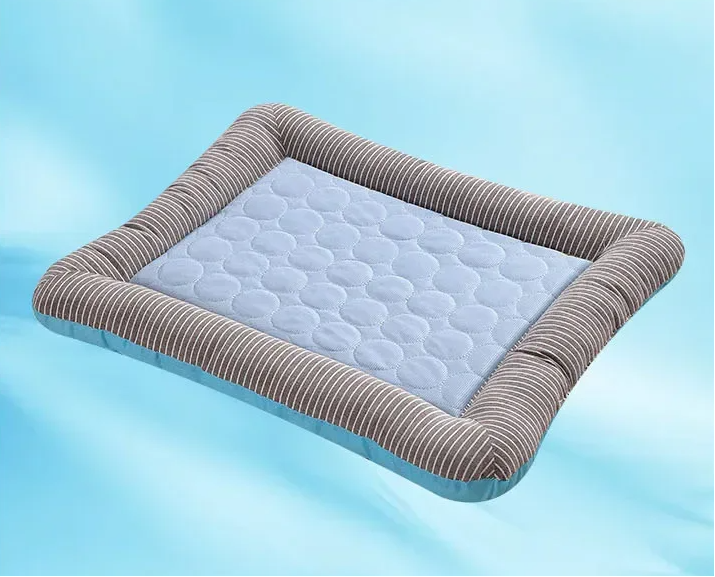 Breathable Cooling Pet Bed Mat with Ice Silk Surface and Edge Stitching, Blue or Pink