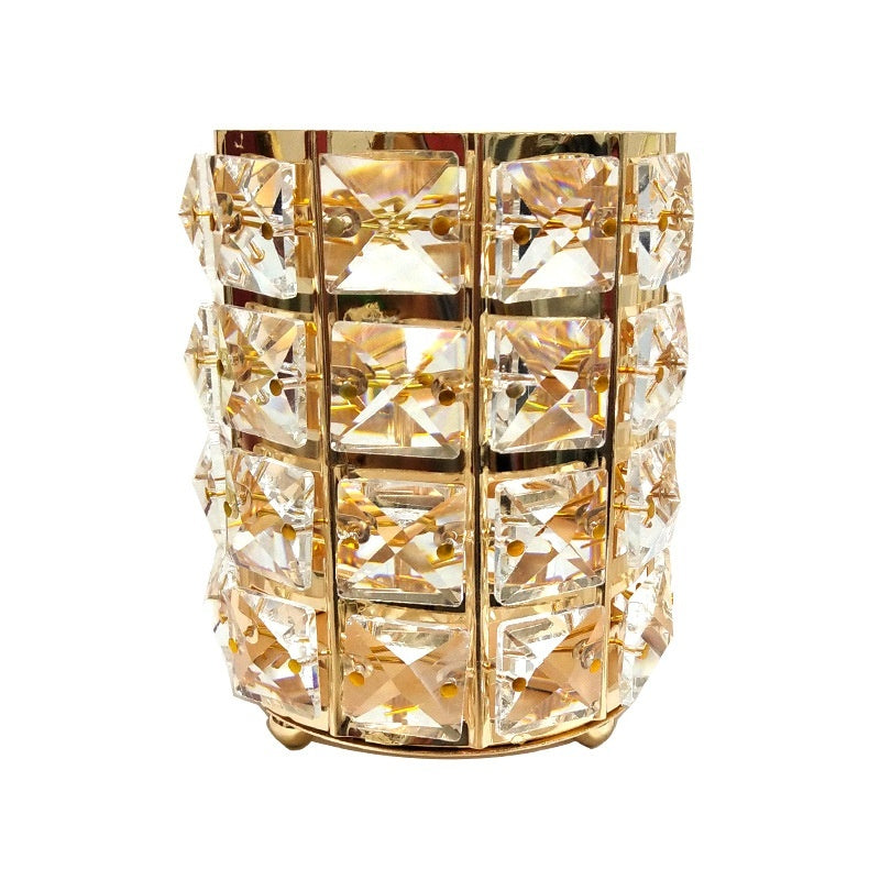 Makeup Brush Holder with Crystal Bead Design and Stainless Steel Frame, Gold or Silver