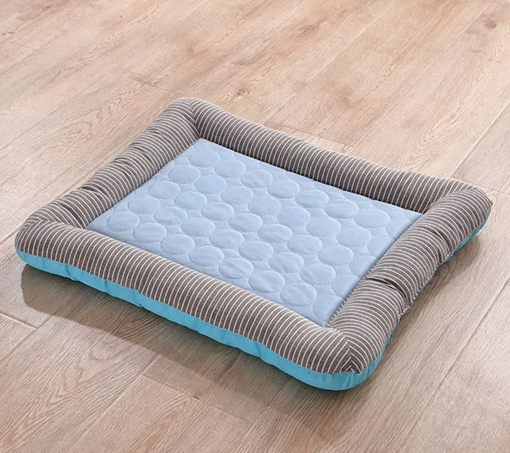 Breathable Cooling Pet Bed Mat with Ice Silk Surface and Edge Stitching, Blue or Pink