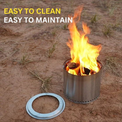 Stainless Steel Fire Pit with Circular Airflow and Removable Ash Pan, Portable Camping