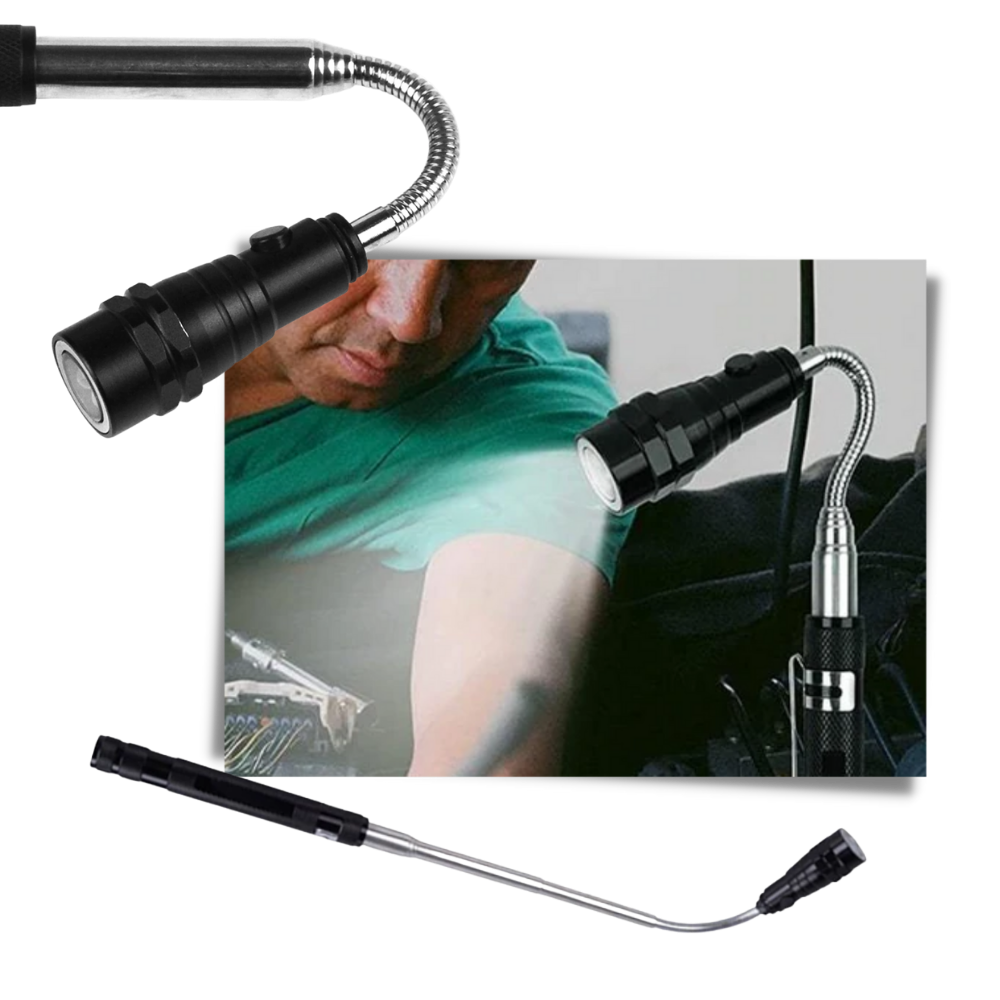 Telescopic Magnetic Pickup Tool with LED Light and Flexible Gooseneck