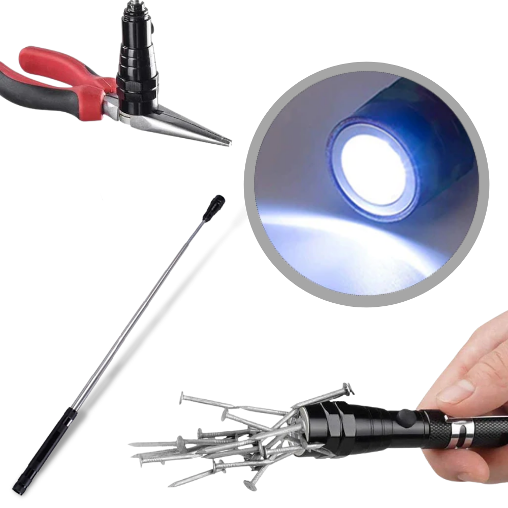 Telescopic Magnetic Pickup Tool with LED Light and Flexible Gooseneck