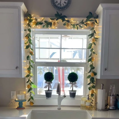 Lit Ornament Garland of 4.9 Feet for Indoor Shelves in Fall Maple, Red Berry, Lemon, Lavender or Cool Maple