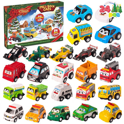 Advent Calendar with 24 Pull Back Toy Cars for Racing at Home