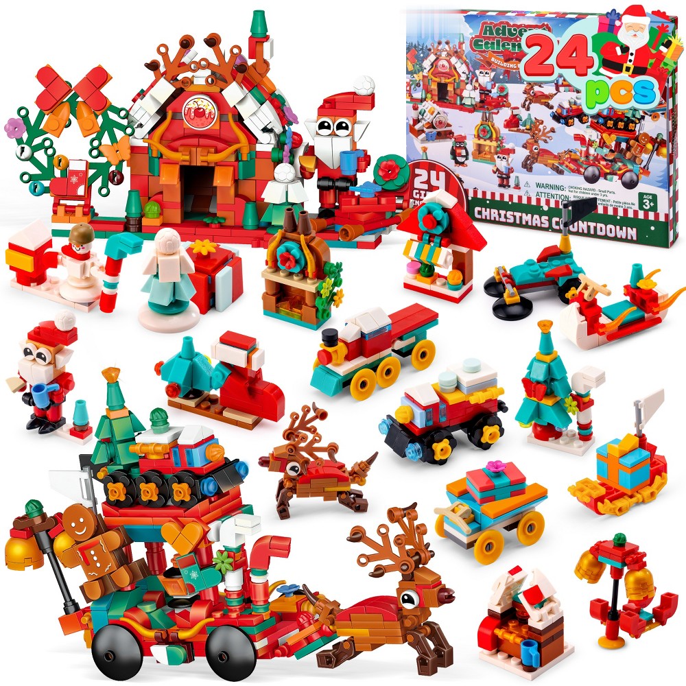Christmas Advent Calendar with 24 Mini Block Builds and Two Larger Sets for Holiday Displays