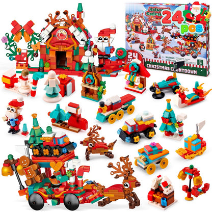 Christmas Advent Calendar with 24 Mini Block Builds and Two Larger Sets for Holiday Displays