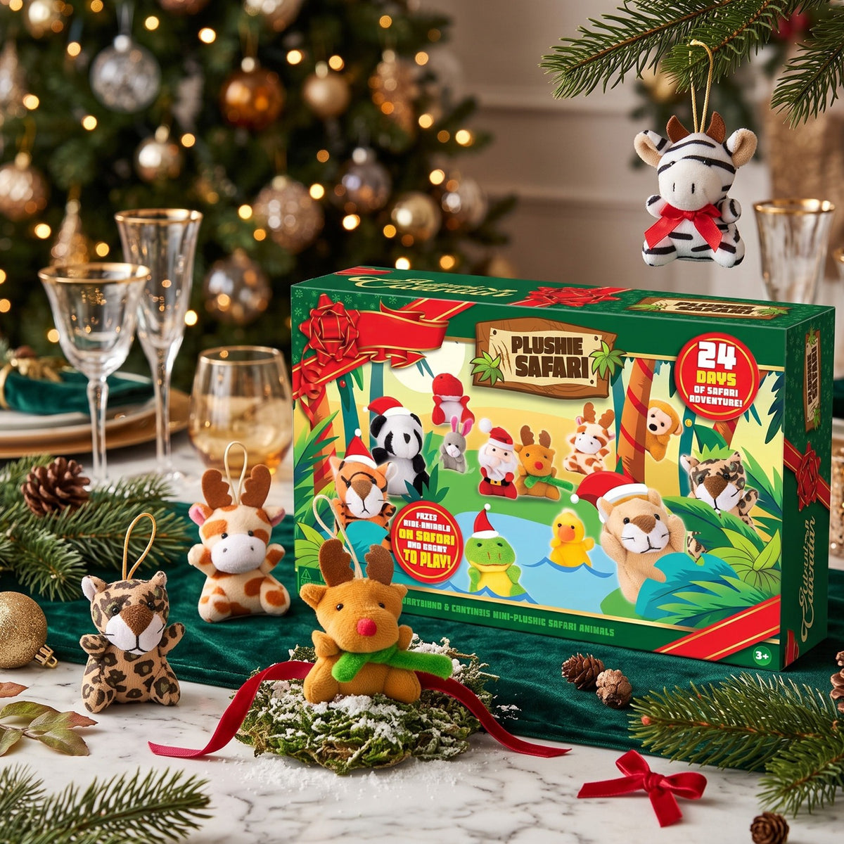 Mini Stuffed Animal Advent Calendar with 24 Plush Friends for Christmas Countdown