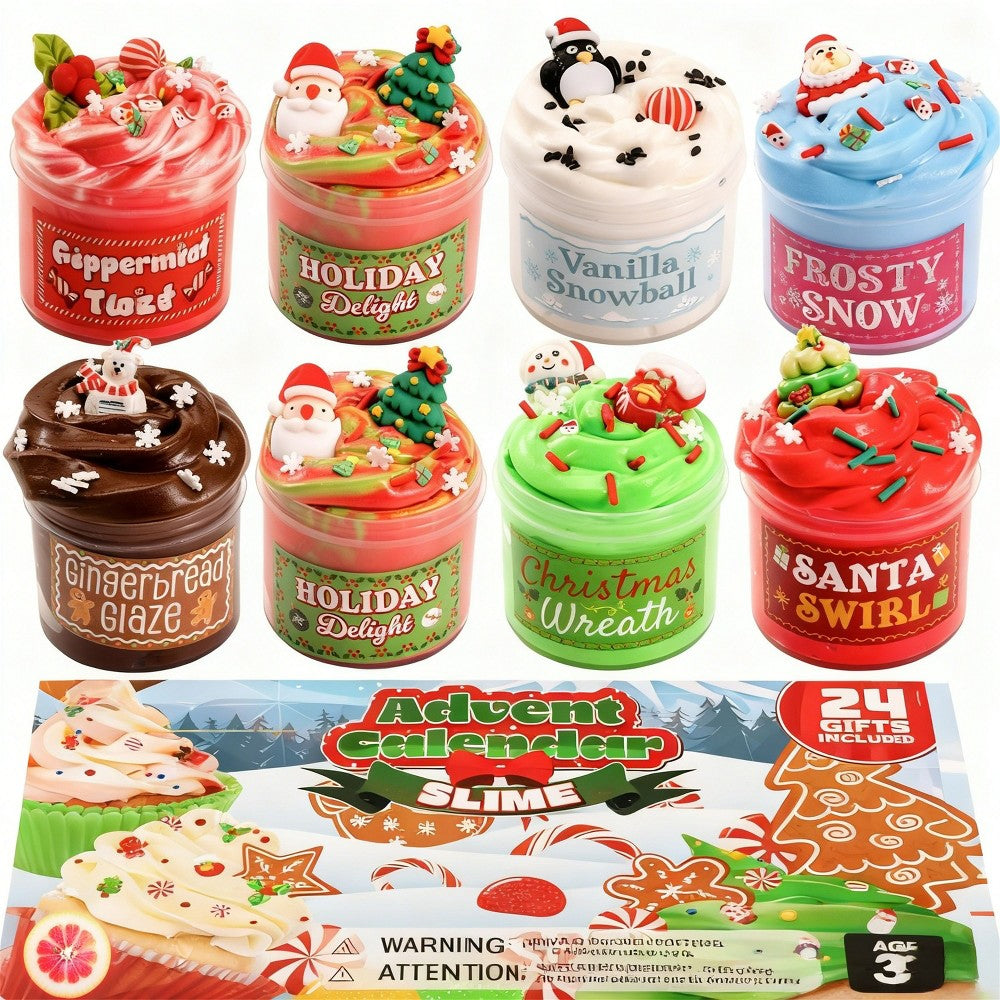 Christmas Countdown Calendar with 8 Jars of Slime and 16 Charm and Sprinkle Add Ins