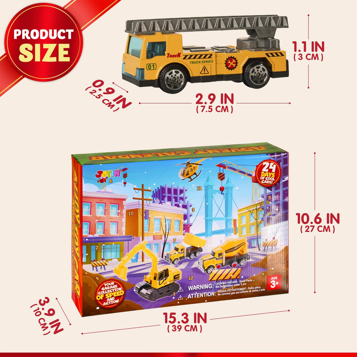 Kids Construction Advent Calendar with 24 Toy Trucks Accessories and City Play Mat