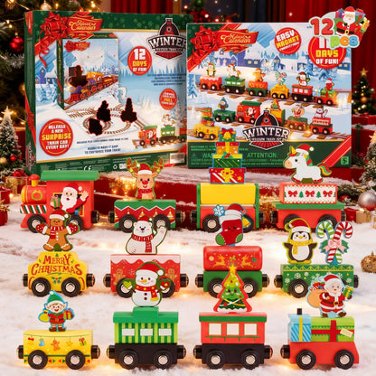 Twelve Piece Train Advent Calendar with Magnetic Cars and Daily Doors for Kids