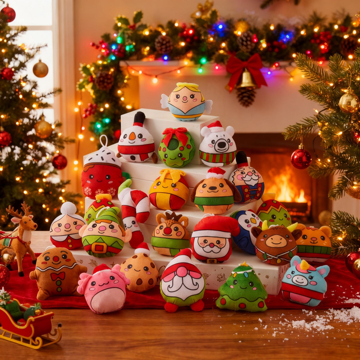 Hanging Plush Christmas Advent Calendar with 24 Tree Ornament Characters