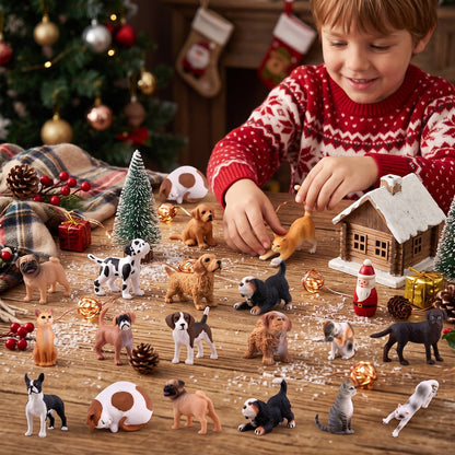 Dog and Cat Figure Advent Calendar with 24 Pets and a Pet Town Play Mat