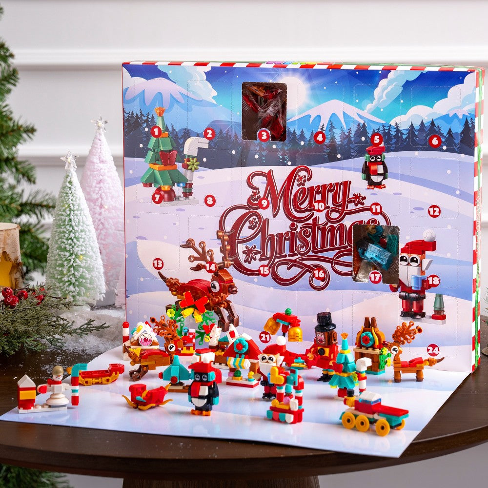 Christmas Advent Calendar with 24 Mini Block Builds and Two Larger Sets for Holiday Displays