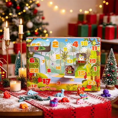 Advent Calendar with 24 Printed Animal and Holiday Toys in Hard PLA for Classroom Prizes and Favors