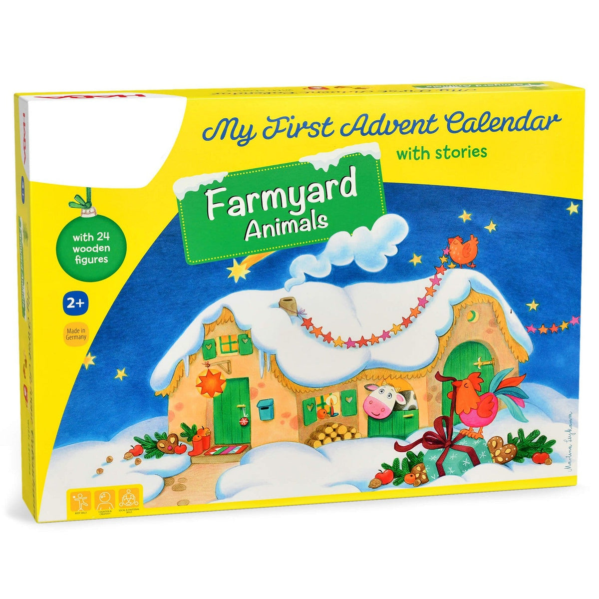 Wooden Farm Animal Advent Calendar with Story Booklet, 24 Figures and 3D Winter Scene