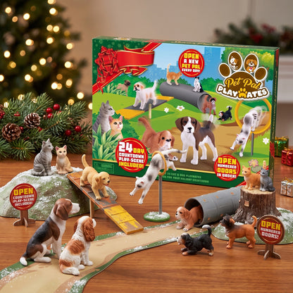 Dog and Cat Figure Advent Calendar with 24 Pets and a Pet Town Play Mat