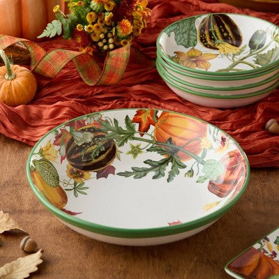 Fall Ceramic Serving Bowl with Pumpkin Gourd and Acorn Design 128 Ounce