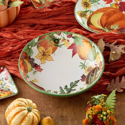Fall Ceramic Serving Bowl with Pumpkin Gourd and Acorn Design 128 Ounce