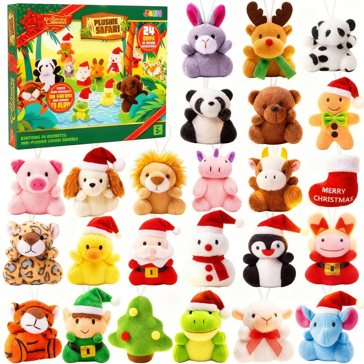 Mini Stuffed Animal Advent Calendar with 24 Plush Friends for Christmas Countdown