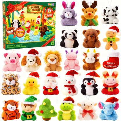 Mini Stuffed Animal Advent Calendar with 24 Plush Friends for Christmas Countdown