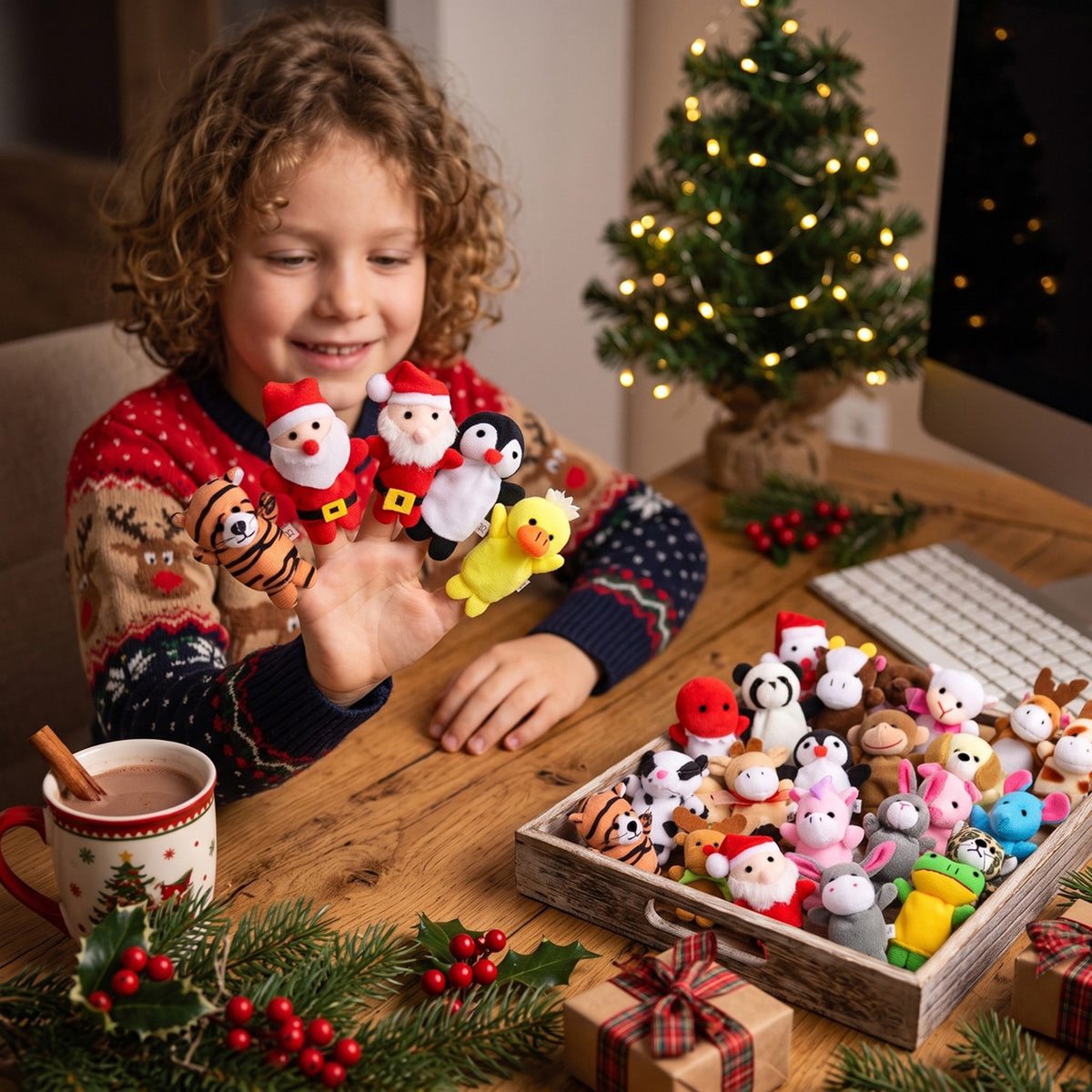 Finger Puppet Advent Calendar with 24 Plush Animal and Holiday Characters