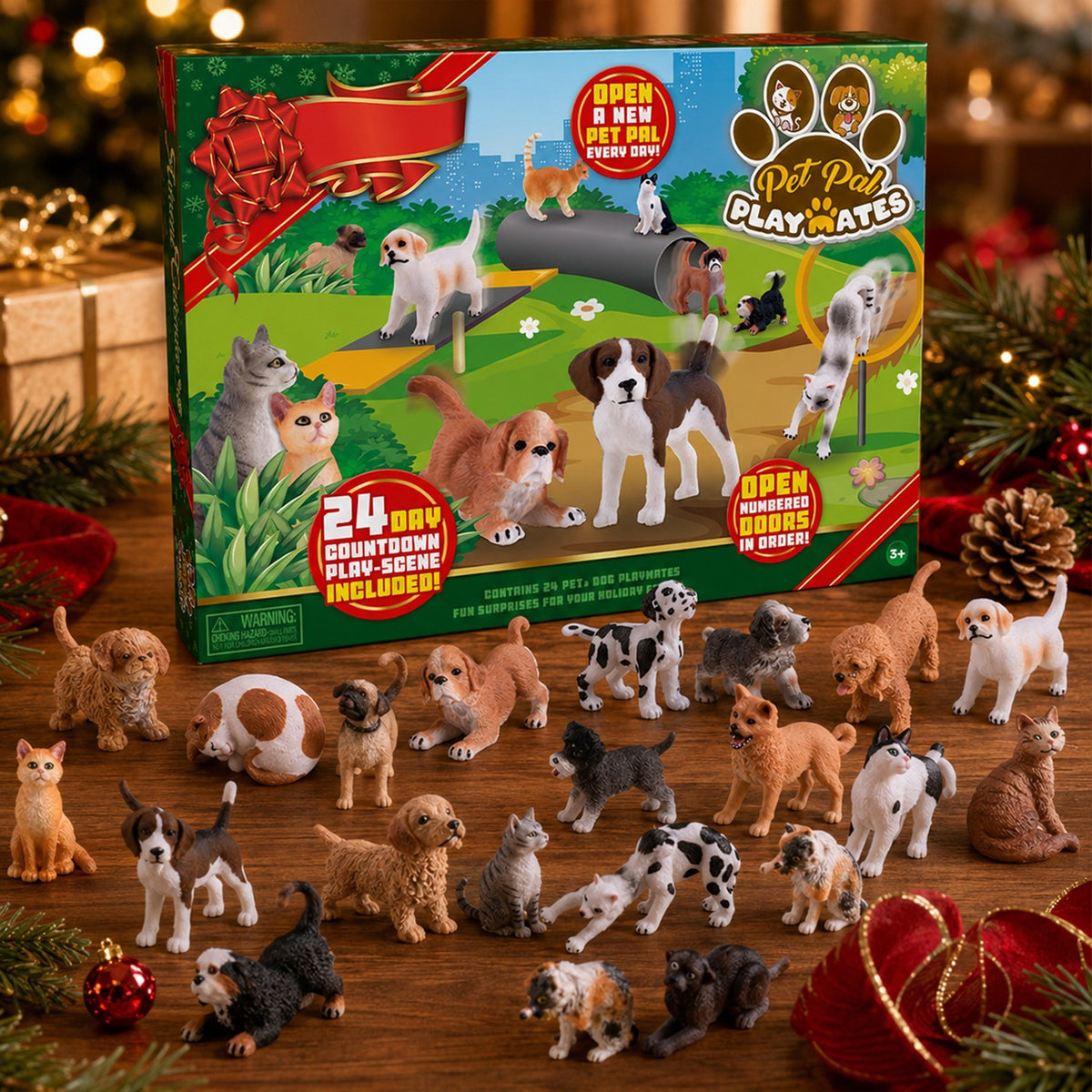 Dog and Cat Figure Advent Calendar with 24 Pets and a Pet Town Play Mat