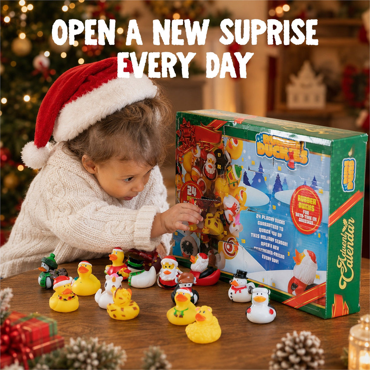 Rubber Duck Holiday Advent Calendar with 24 Festive Ducks for Kids