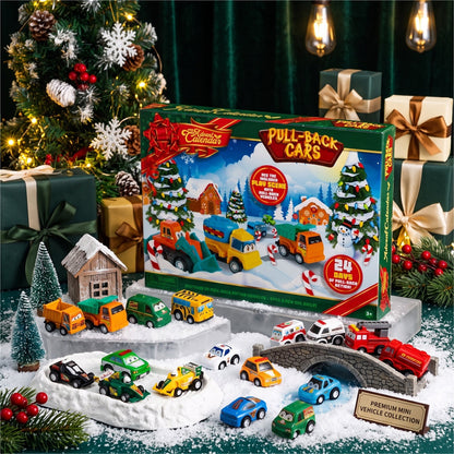 Advent Calendar with 24 Pull Back Toy Cars for Racing at Home