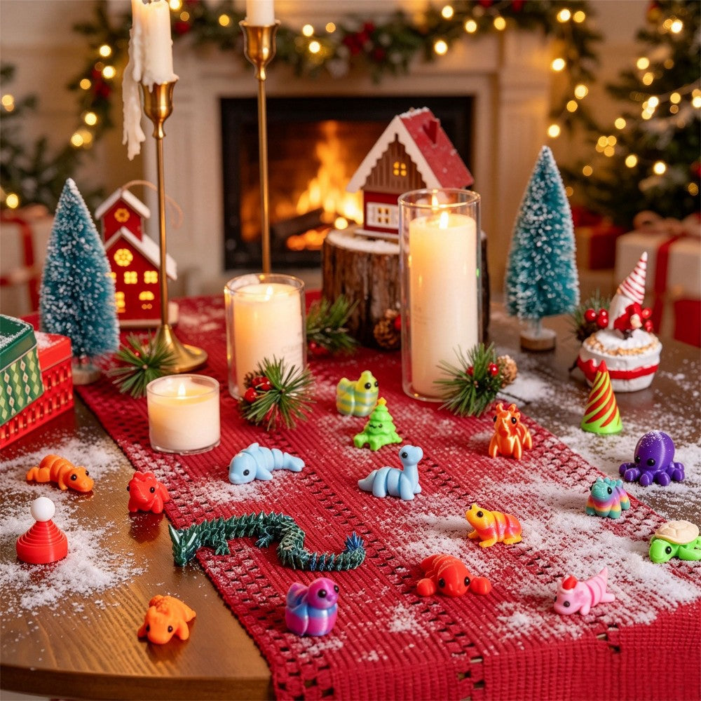 Advent Calendar with 24 Printed Animal and Holiday Toys in Hard PLA for Classroom Prizes and Favors