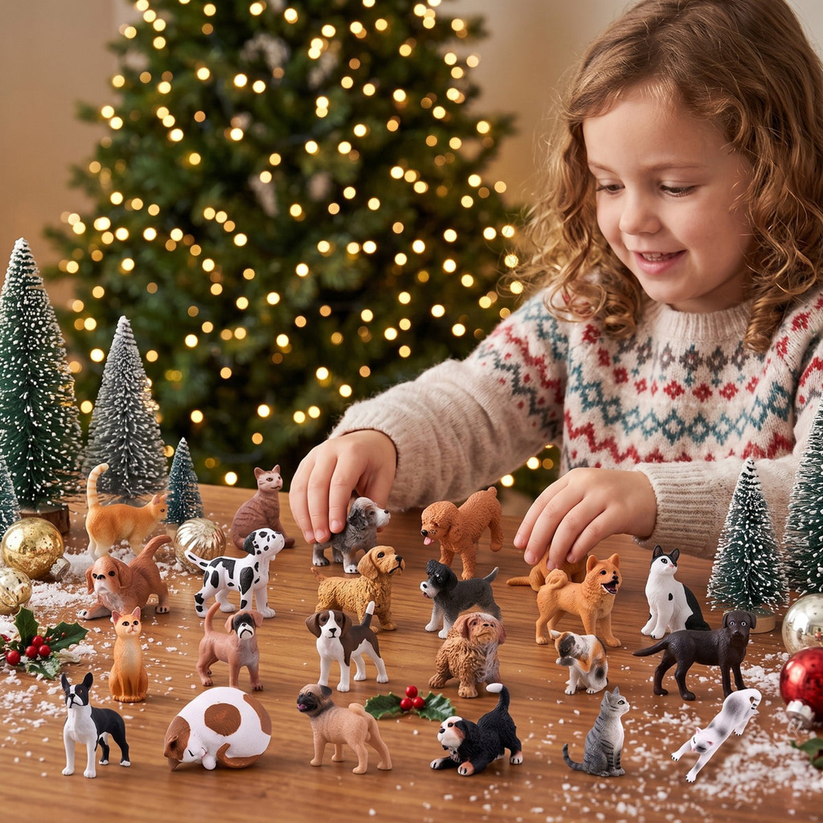 Dog and Cat Figure Advent Calendar with 24 Pets and a Pet Town Play Mat