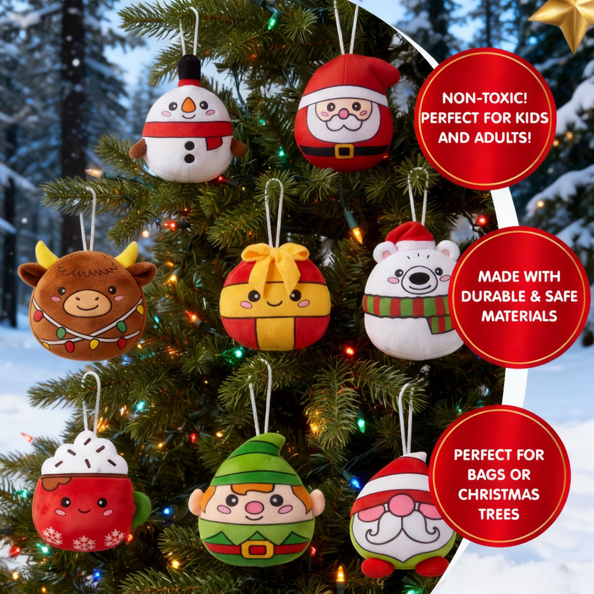 Hanging Plush Christmas Advent Calendar with 24 Tree Ornament Characters