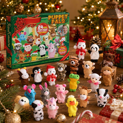 Finger Puppet Advent Calendar with 24 Plush Animal and Holiday Characters