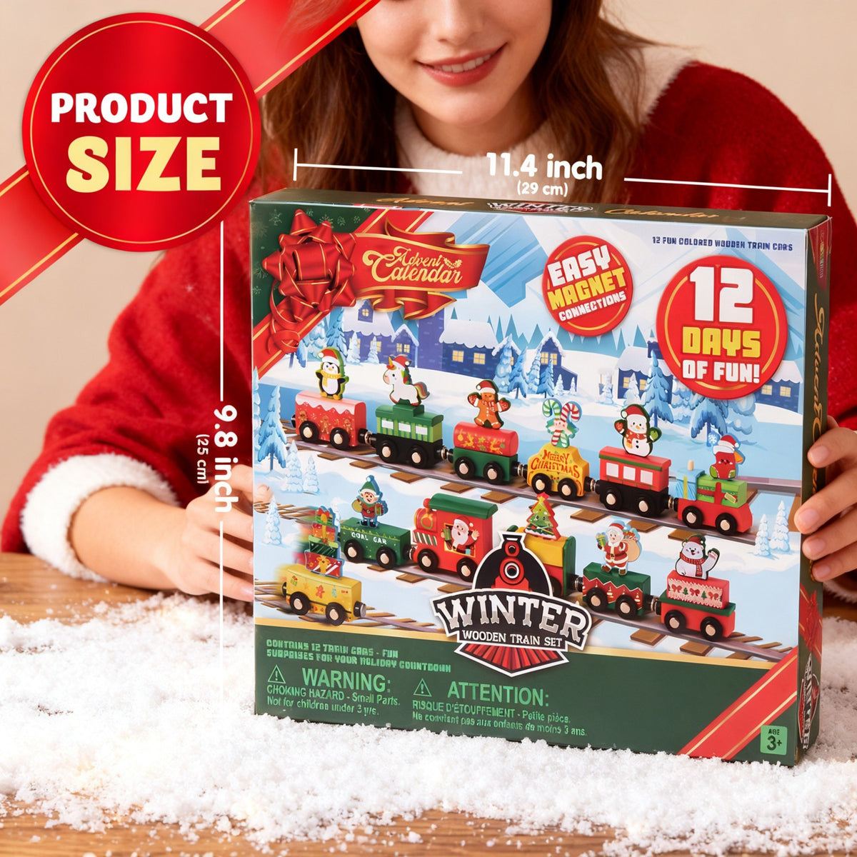 Twelve Piece Train Advent Calendar with Magnetic Cars and Daily Doors for Kids