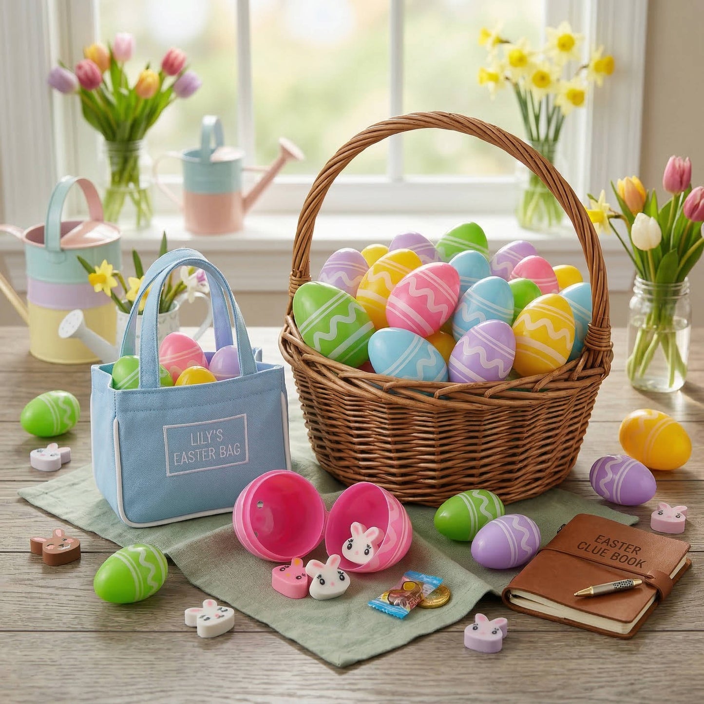 Easter Eggs with Rubber Erasers and Snap Closure, 48 Piece Set for Kids