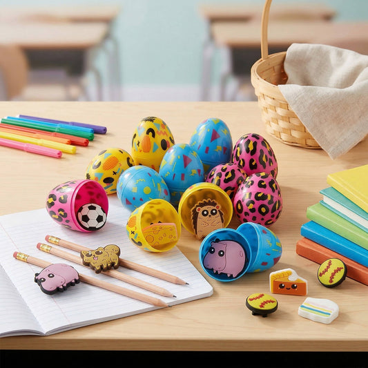 Pre Filled Easter Eggs with Pencil Charms, 24-Pack Hunt Fillers