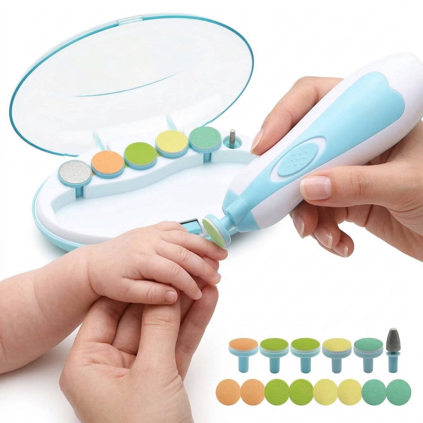 Electric Baby Nail File with Touch Stop Sensor and LED Light, 21 Piece Set