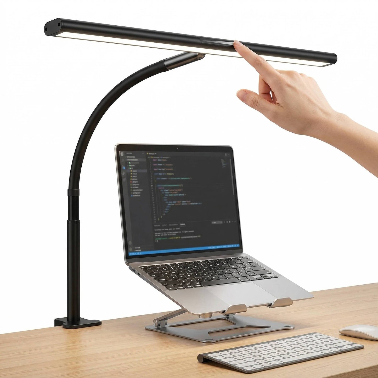 Gooseneck Desk Lamp with Stepless Dimming and Color Adjustment, 17in Wide Coverage
