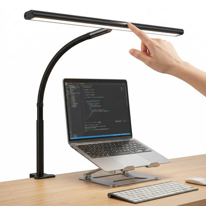 Gooseneck Desk Lamp with Stepless Dimming and Color Adjustment, 17in Wide Coverage