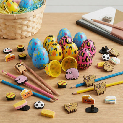 Pre Filled Easter Eggs with Pencil Charms, 24-Pack Hunt Fillers