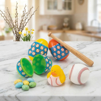 Baseball Duck Easter Eggs with Vinyl Toy Surprises and Snap Closure, 12 Pack
