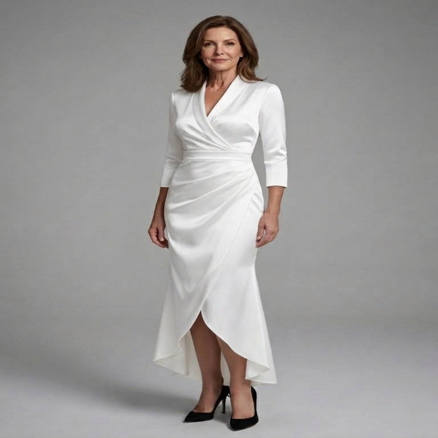 Flowing Midi Dress with Long Sleeves and Figure Skimming Cut for Warm Weather